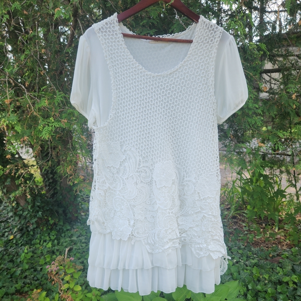 Simply Couture Cream Pleated Ruffled Blouse